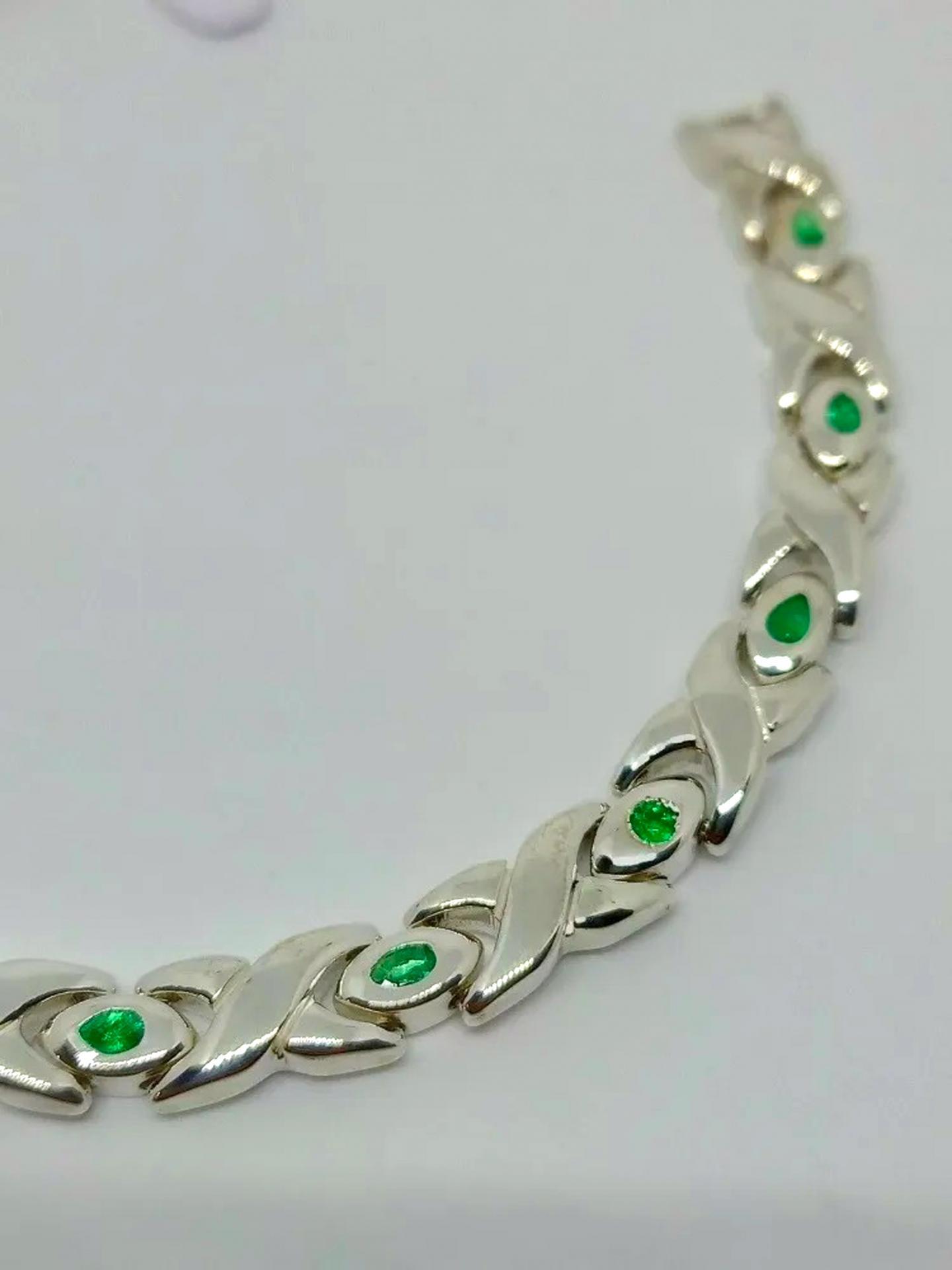 950 Silver  13  Colombian Emerald Bracelet ( Unisex) 