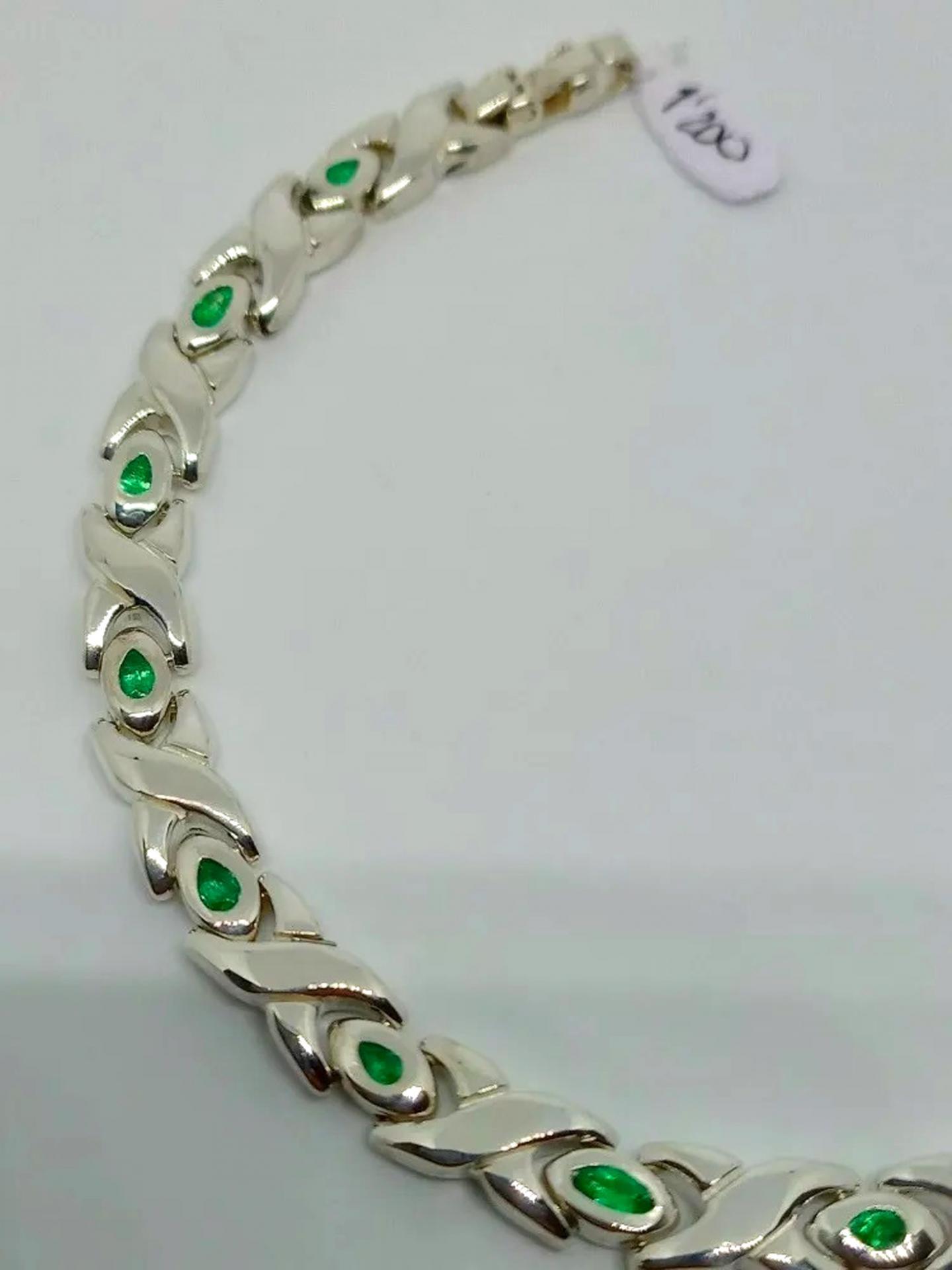 950 Silver  13  Colombian Emerald Bracelet ( Unisex) 