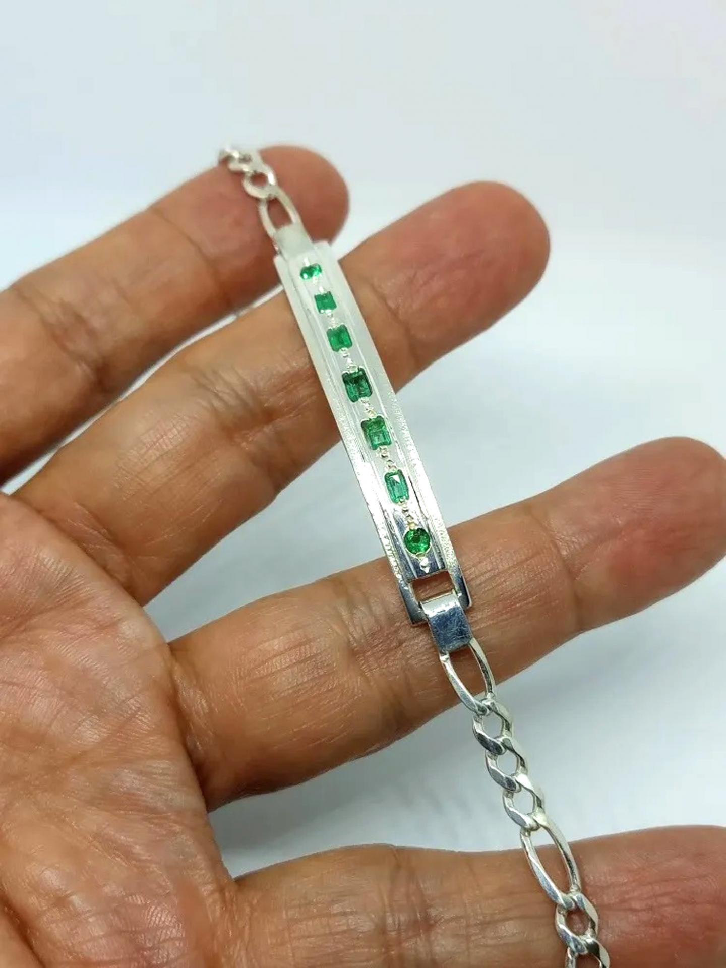 925 Silver Colombian 7 Emerald  Bracelet  