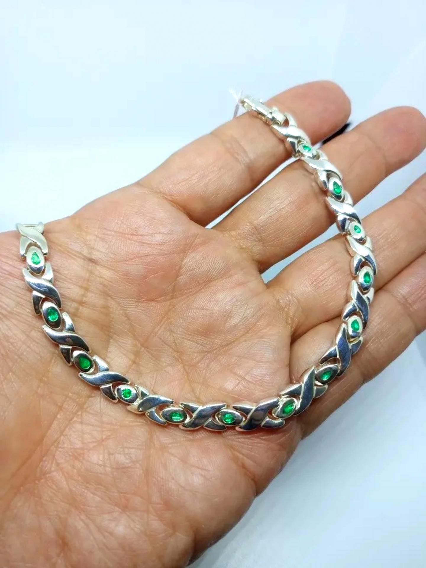 950 Silver  13  Colombian Emerald Bracelet ( Unisex) 