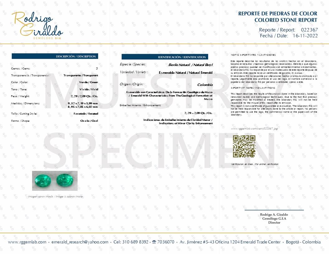 5.22  Ct.  Colombian Emerald Pair - Ovals  (Exceptional)