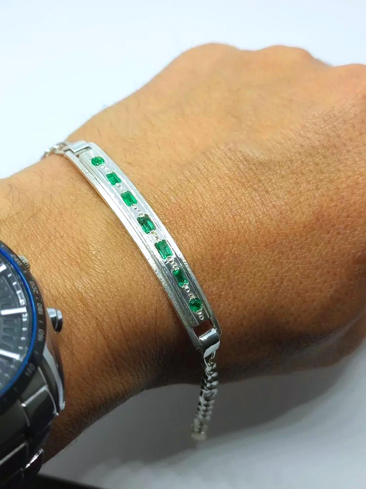 925 Silver Colombian 7 Emerald  Bracelet  