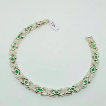 950 Silver  13  Colombian Emerald Bracelet ( Unisex) 