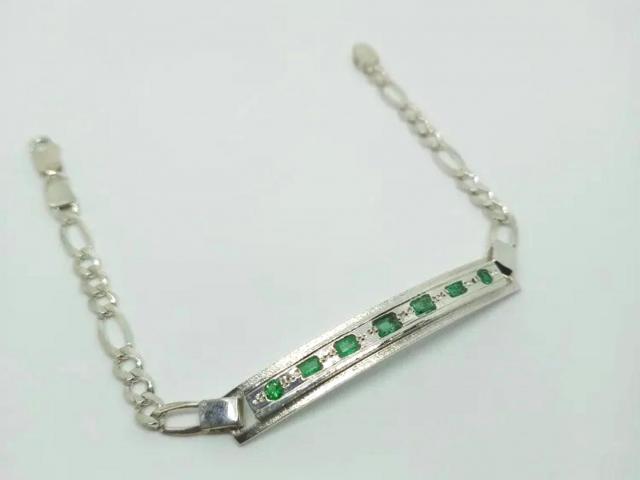 925 Silver Colombian 7 Emerald  Bracelet  