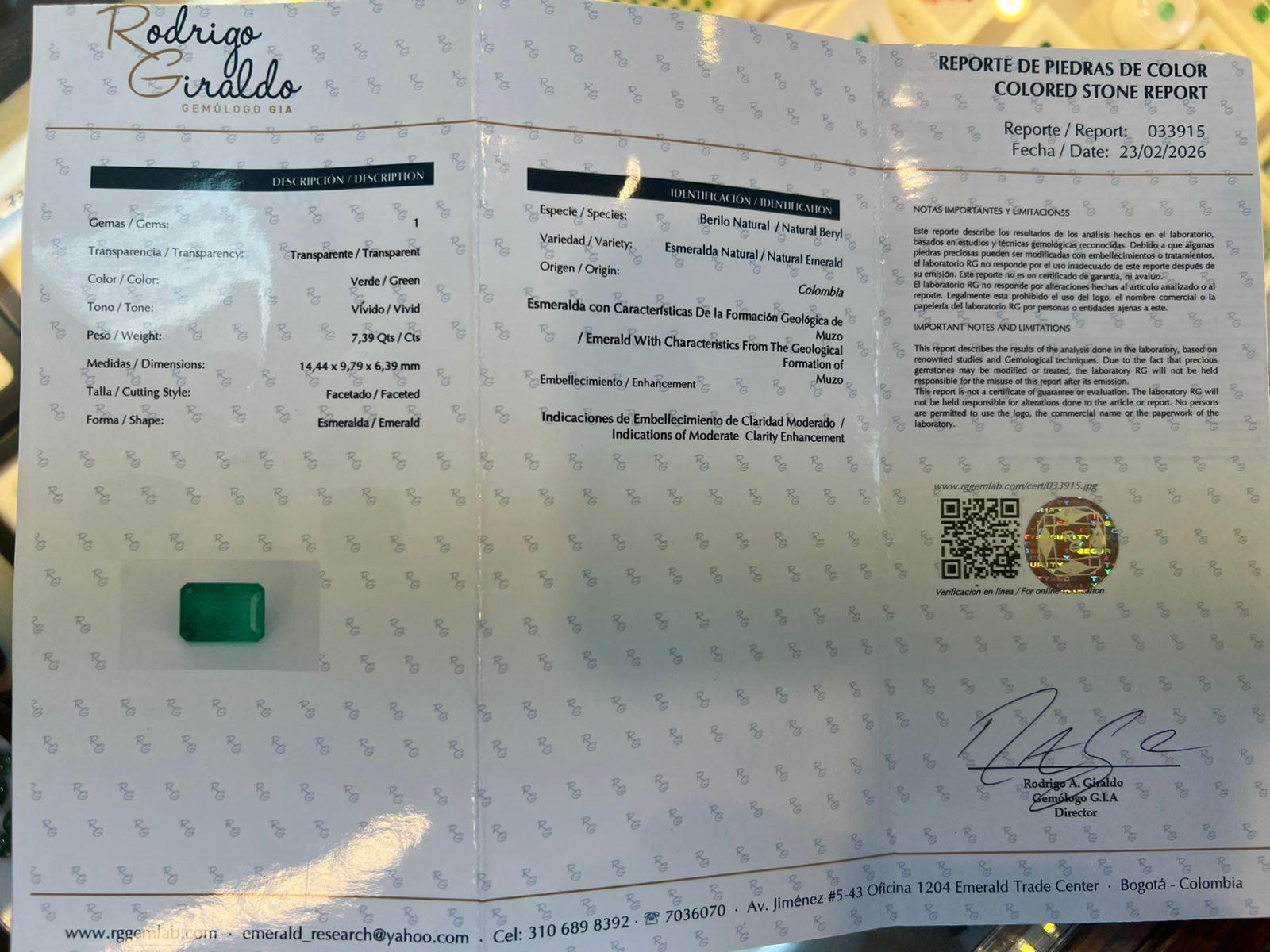 7.39  Ct.  Colombian Emerald 